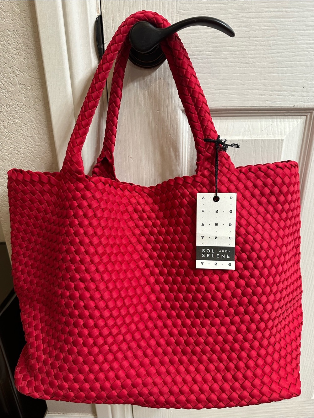 Sol and Selene Sky’s the Limit Large Woven Tote Bag Red NWT